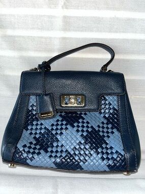 Michael Kors Navy and Light Blue Woven Leather Satchel